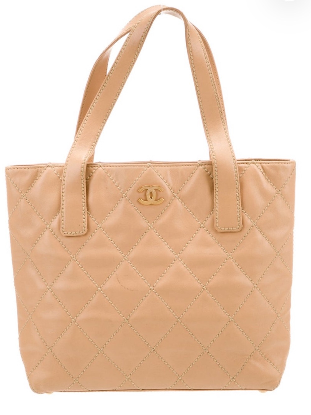 CHANEL Quilted Leather Tote in Tan-Beige with Gold CC